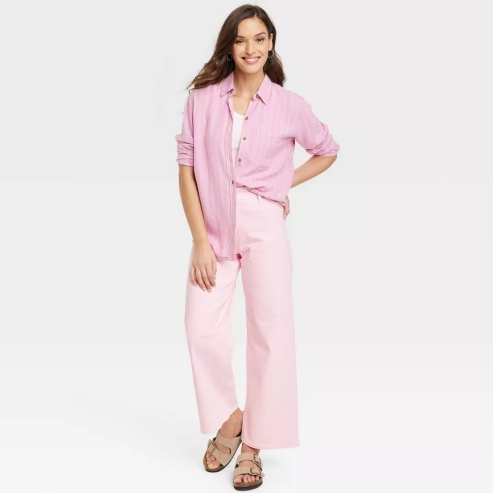 NEW! Universal Thread Pink High Rise Sailor Wide Leg Ankle Jeans Size 10 Reg